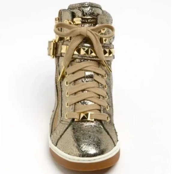 MICHAEL KORS GLAM METALLIC HI-TOP STUDDED SNEAKERS 9M - Picture 2 of 13